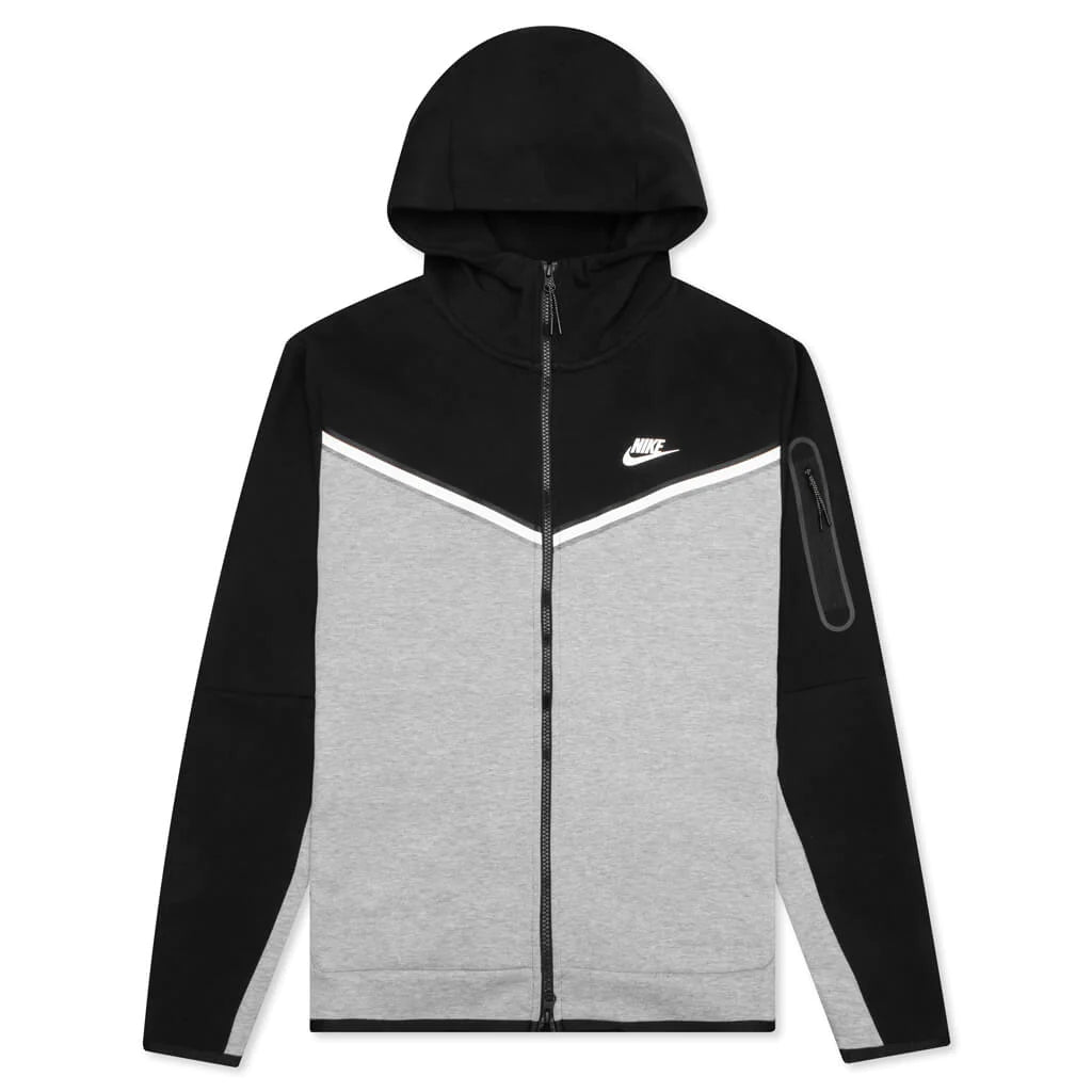 NIKE TECH FLEECE HOODIE - BLACK, GREY & WHITE