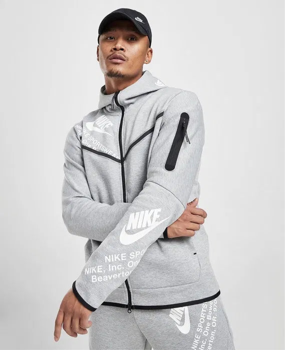 NIKE TECH FLEECE HOODIE - DARK GREY HEATHER/WHITE