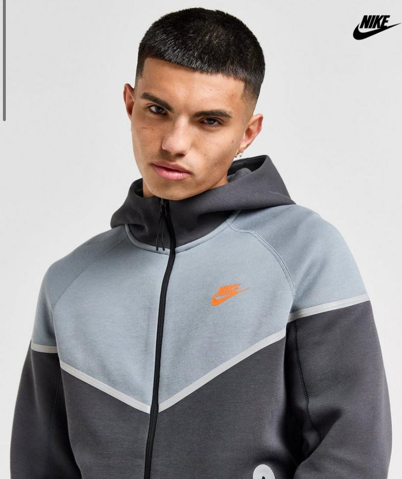 NIKE TECH FLEECE HOODIE - GREY & SAFETY ORANGE (Reflective)