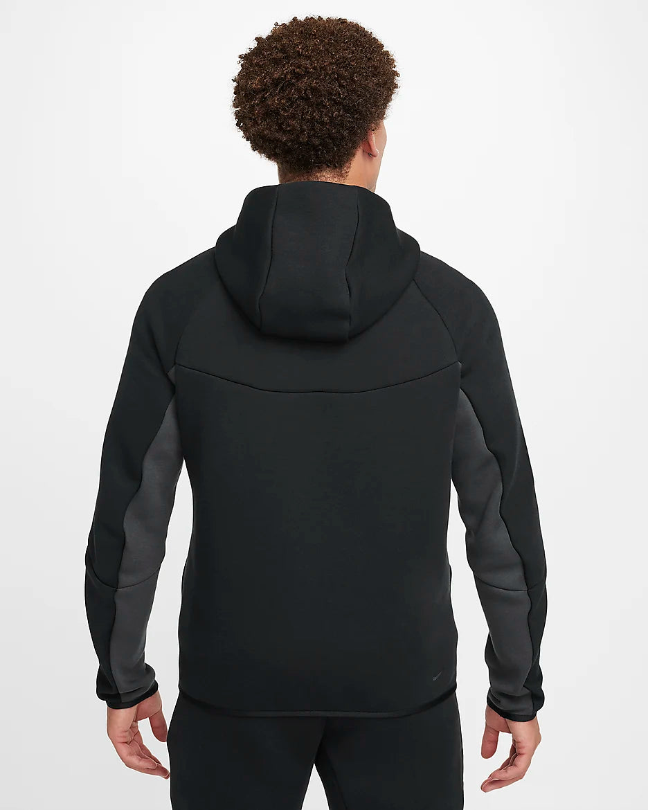 NIKE TECH FLEECE HOODIE - BLACK & ANTHRACITE & GREEN STRIKE