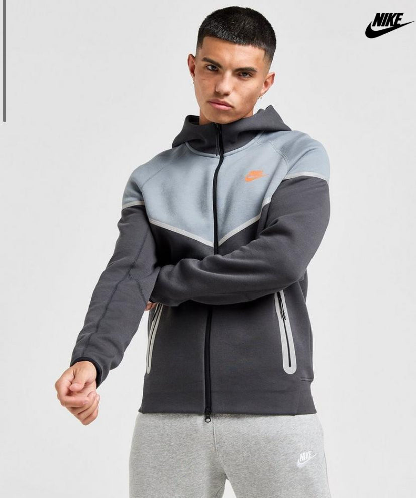 NIKE TECH FLEECE HOODIE - GREY & SAFETY ORANGE (Reflective)