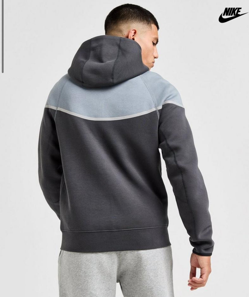 NIKE TECH FLEECE HOODIE - GREY & SAFETY ORANGE (Reflective)