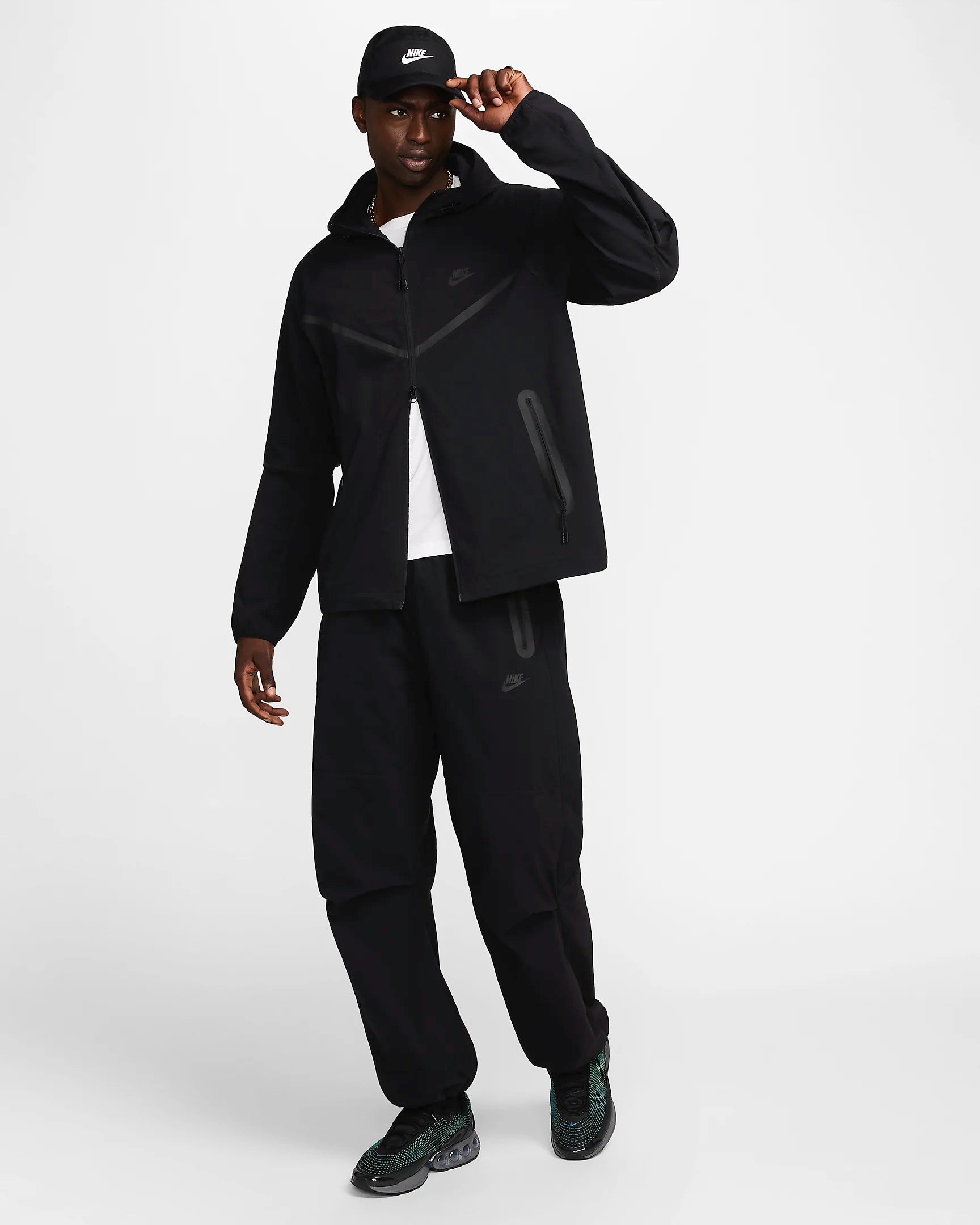 NIKE TECH FLEECE HOODIE - BLACK ׁׂׂׂׂׂׂׂׂׂׂׂׂׂׂ(WOVEN)